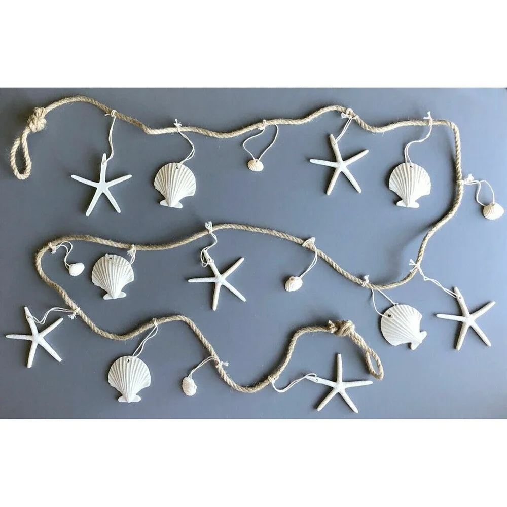 Nautical Beach Seashell Star Fish Garland Jute 85